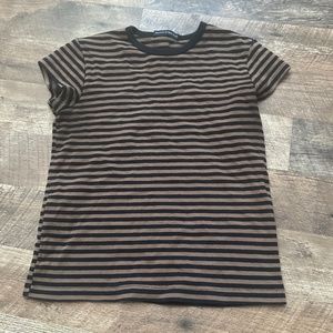 Brandy Melville Black and Brown Striped Short Sleeve Tee